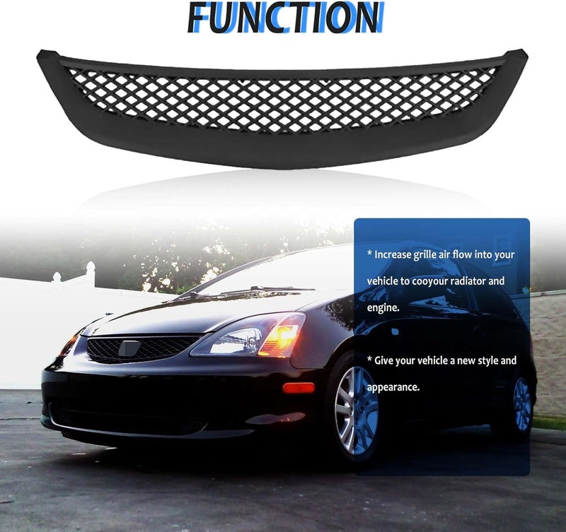 Kspeed Black Mesh Grille Fit 2001 2002 2003 for Civic Coupe/Sedan,JDM Type Front Bumper Grill Guard Replacement Part - Image 3